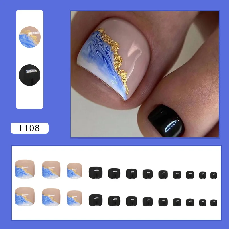 Churchf Churchf Blue Color Nail Fairy White Fake Nails Spring And Summer Beautiful Foot Wearable Foot Nail Piece