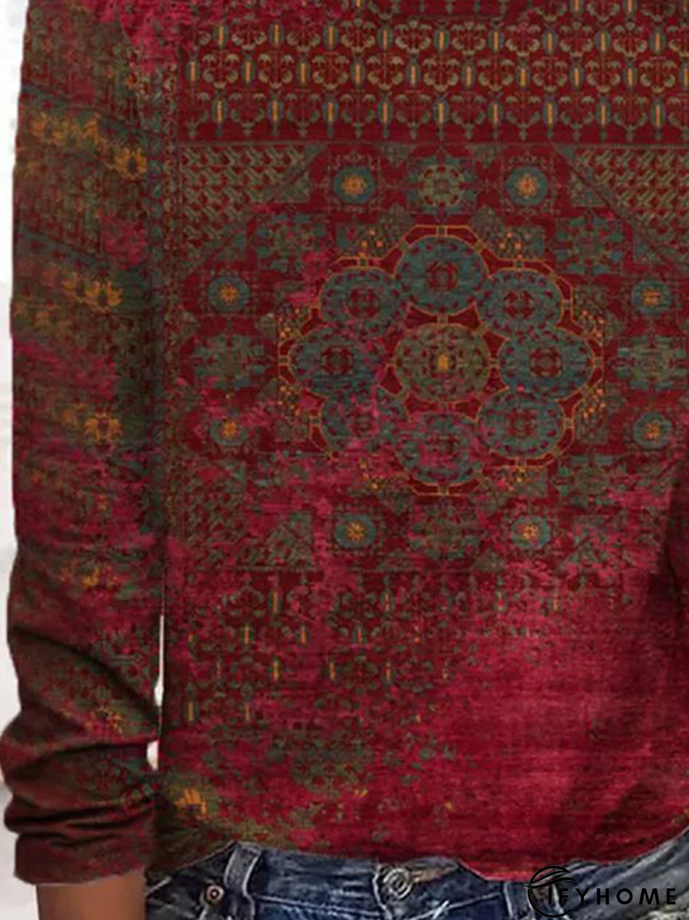 Plus Size Casual Ethnic Crew Neck T-Shirt | IFYHOME