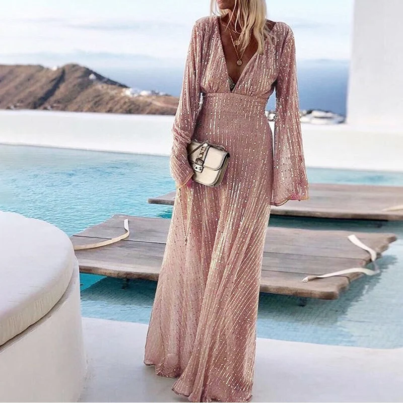 Fashion Sequined Long Sleeve Dress