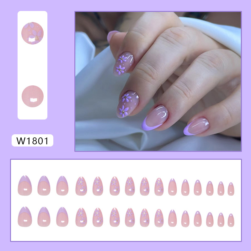 Wendeku Camellia Press On Nails – Pink Gradient Glossy Simple Nails  