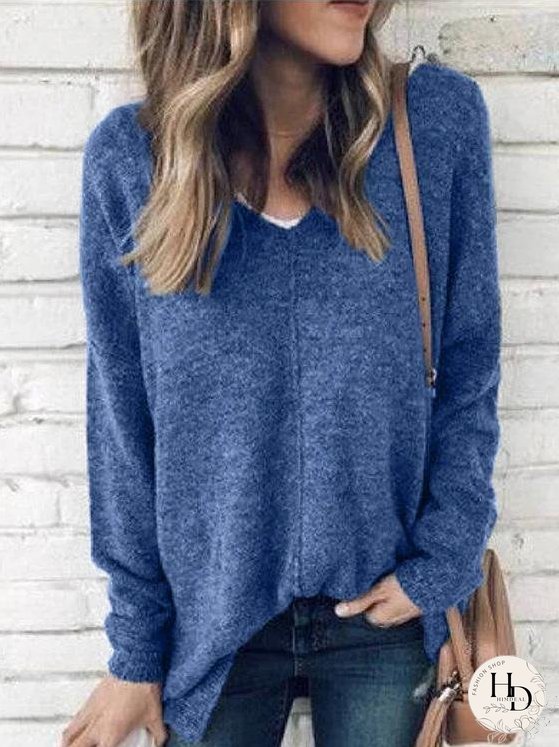 Women's Basic Long Sleeve V-Neck T-Shirt