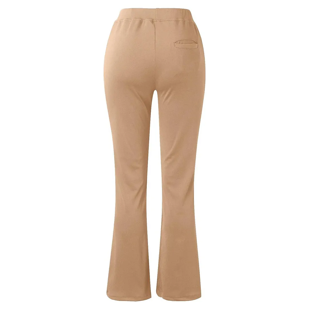 Womens Dress Work Casual Pants Trousers Straight Full Length Pocket Stretchy Daily Black