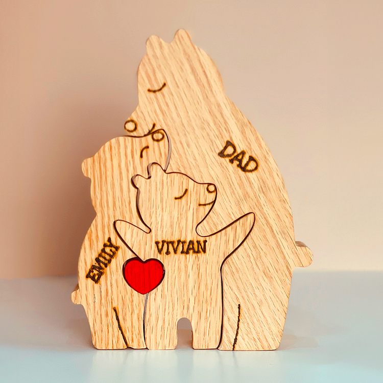 Handcrafted Wooden Bear Family Puzzle Personalized Wooden Animal Carvings