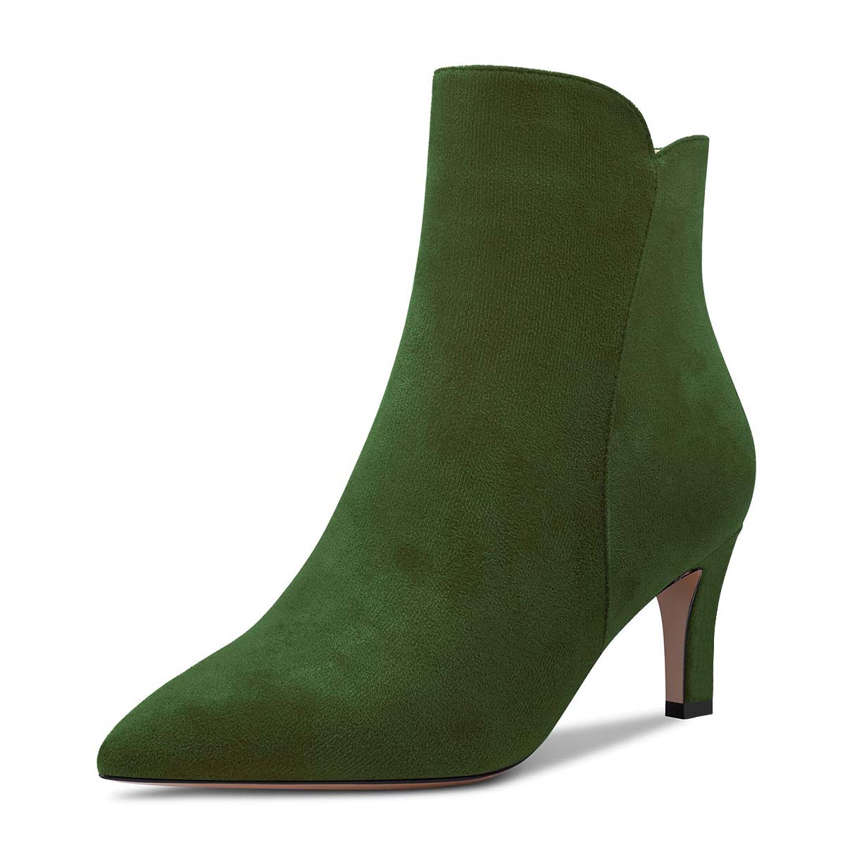 Green Pointed Toe Kitten Heel Short Boots for Women with Zipper Nicepairs