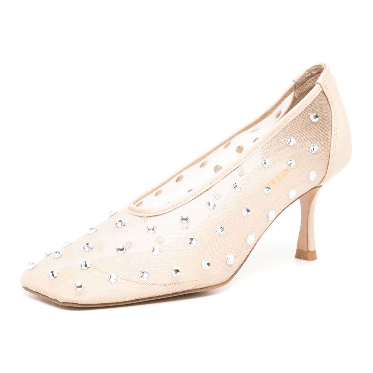 Mesh Nude Closed Toe Flared High Heel Comfy Women's Pumps Shoes Nicepairs
