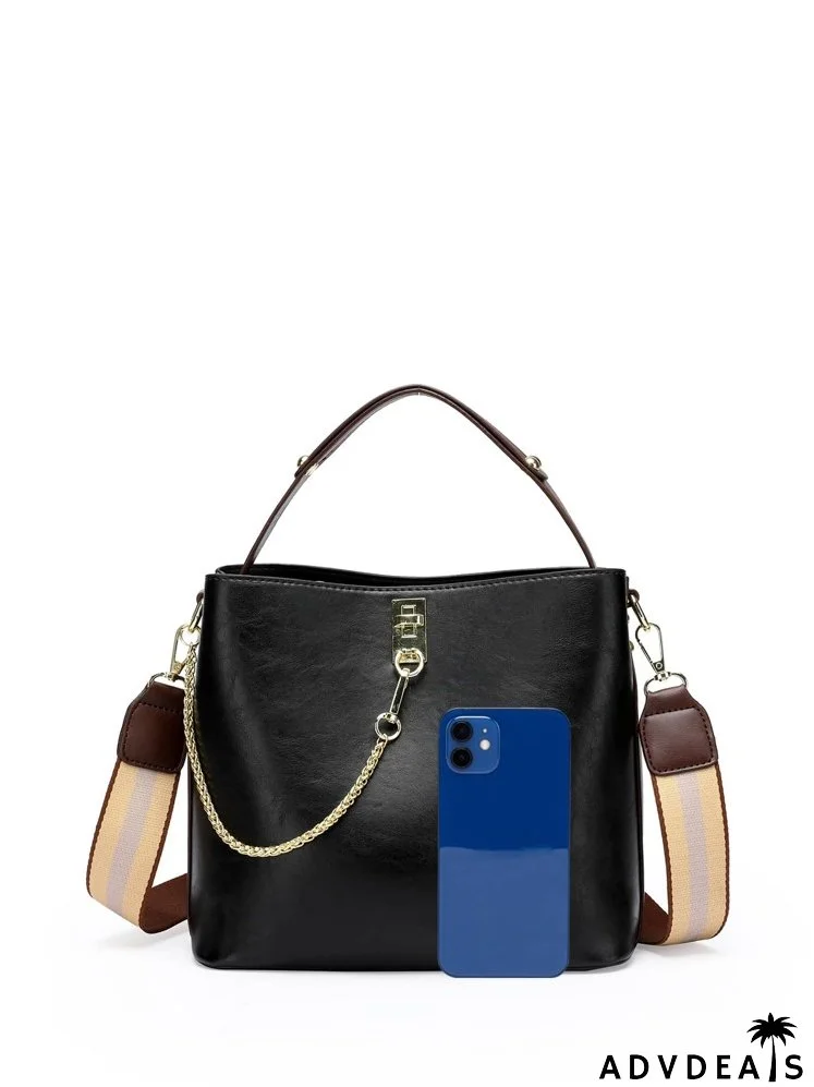 Chain Decor Snap Button Bucket Bag