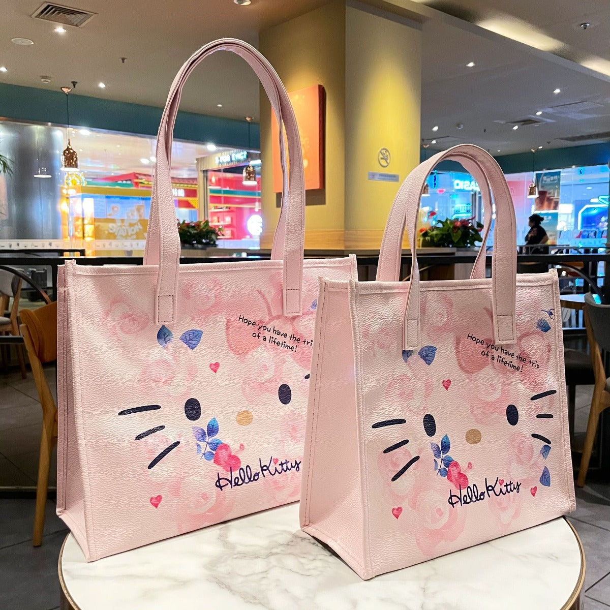 Hello Kitty Pink Flower PU Tote Bag with Shoulder Strap Handbag Shoulder Tote Bag Large Capacity  Commuten & Shopping A Cute Shop - Inspired by You For The Cute Soul 