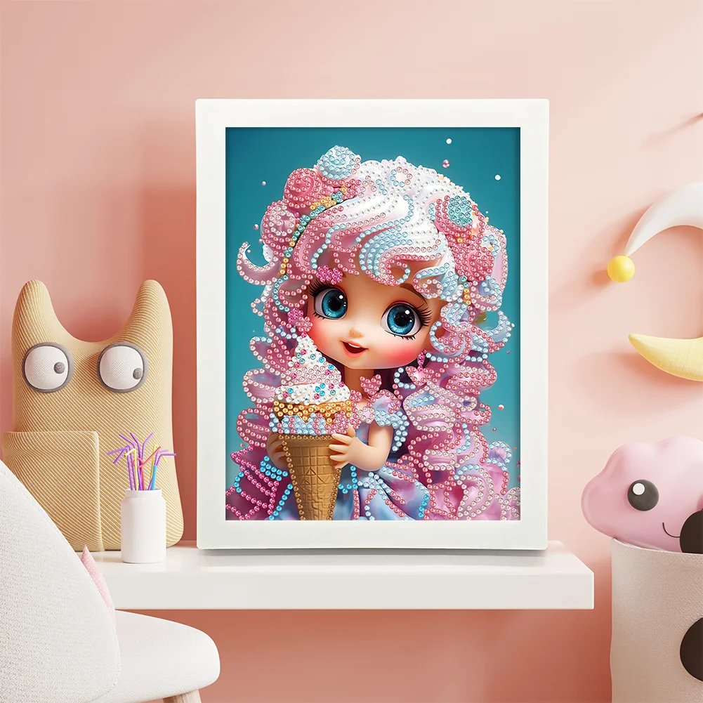 Diamond Painting - Partial Crystal Rhinestone Drill - Cartoon Girl(Canvas|15*20cm)【with Plastic Frame】
