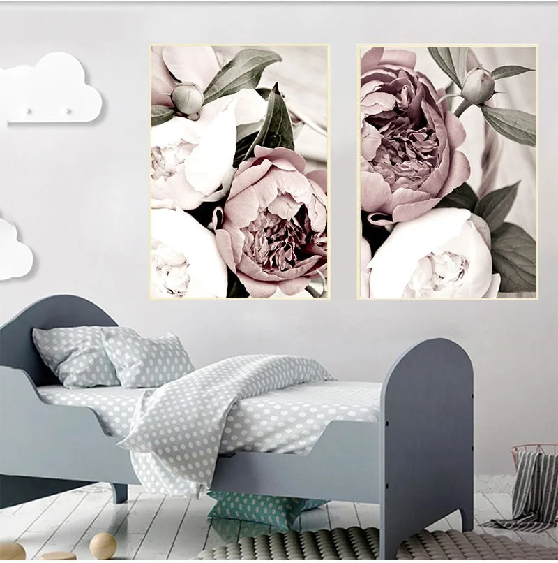 Scandinavian Pink White Flower Leaf Plant Poster Nordic Botanical Print Canvas Painting Wall Art Decoration Picture Home Decor