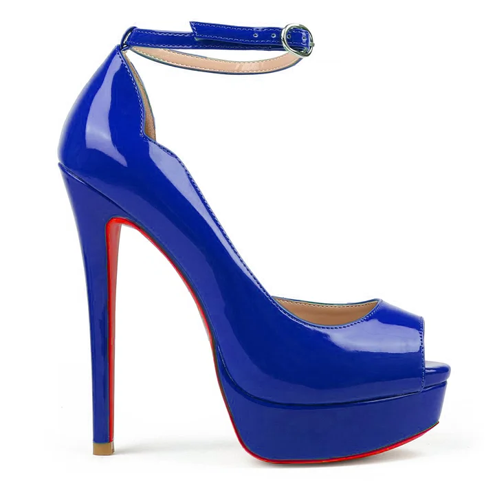 150mm Round Chick Alta Red Bottom Heels Sky High Platform Ankle strap Pumps For Women-MERUMOTE