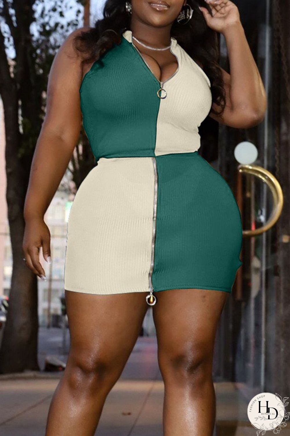 Yellow Fashion Sexy Solid Split Joint Zipper Collar Plus Size Two Pieces