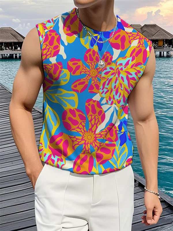 Men's Abstract Floral Art Print Vacation Tank Top