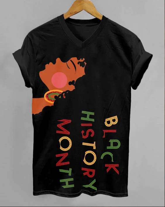 Afro Girl Black History V-neck Short Sleeve Tshirt