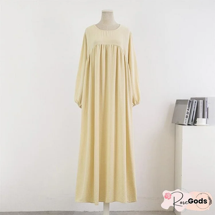 Sleeves Solid Color Pullover Robe Dress Dresses
