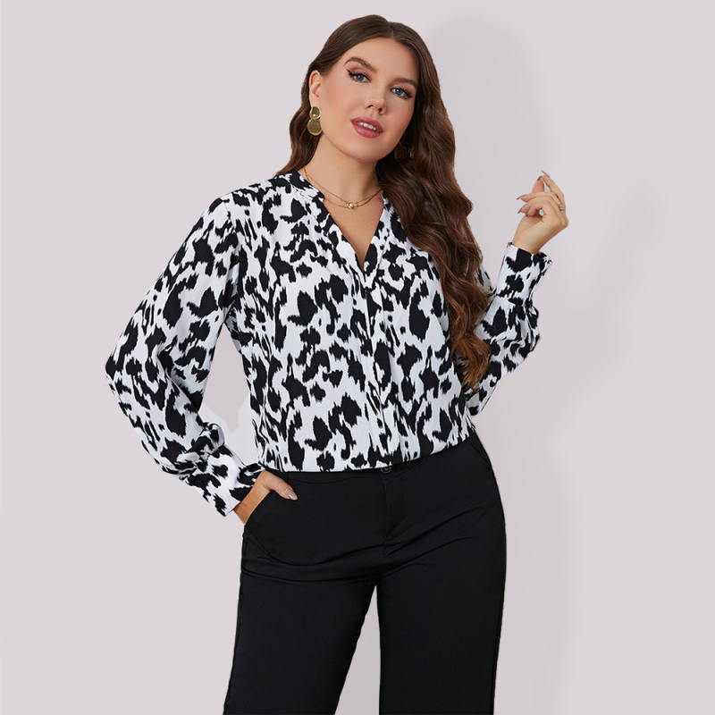 Mature Women Plus Size Fashion Niche Retro Gas Leopard Shirt Top