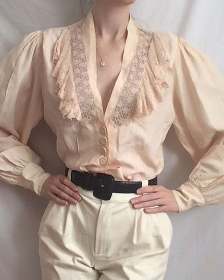 Vintage 80's Ruffled Lace Blouse