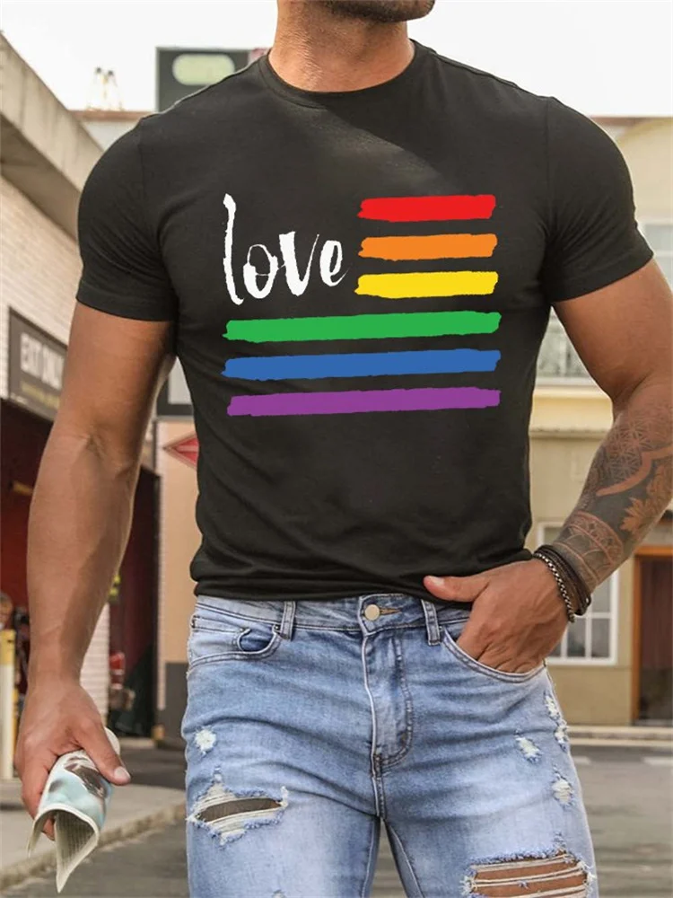 Rainbow Love Crew Neck Short Sleeve T Shirt