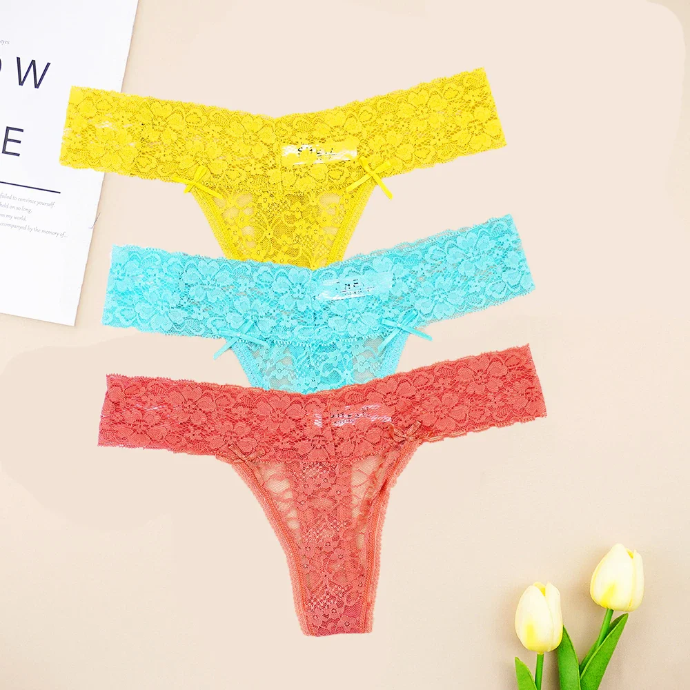 Billionm Sexy Full Lace Panties Women Thongs Hollow Out String Transparent Seamless Underpants Tangas Super Low Waist T-back