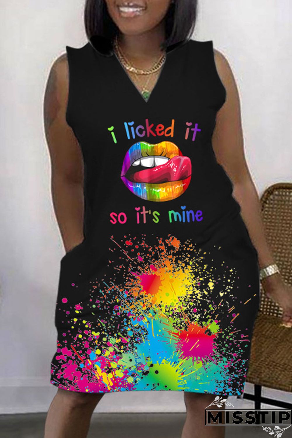 Cyan Casual Print Basic V Neck Sleeveless Dress Dresses