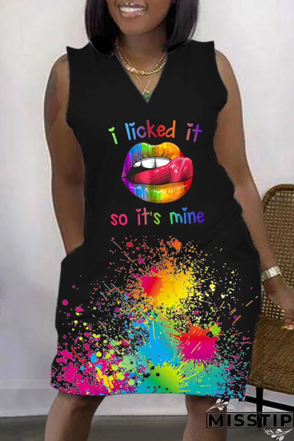 Cyan Casual Print Basic V Neck Sleeveless Dress Dresses