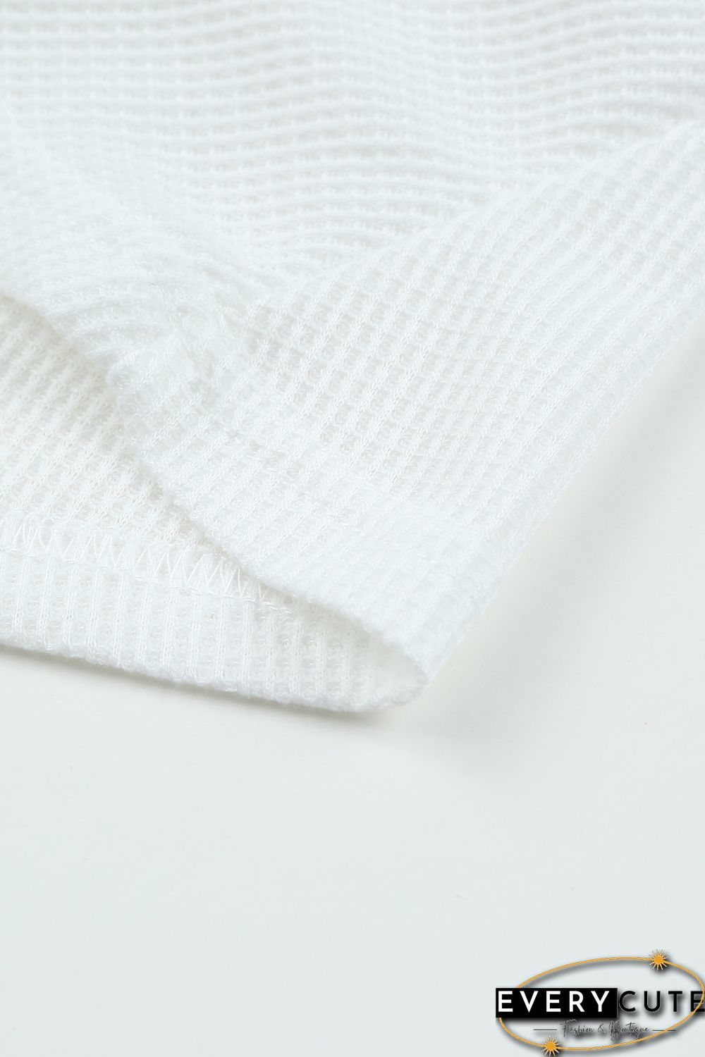 White Lace Crochet Waffle Knit Ruffled V Neck Top