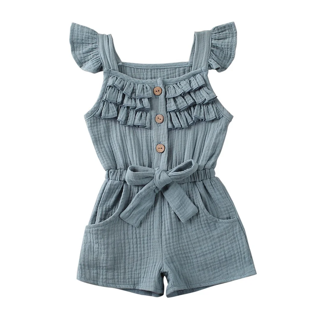 2020 Baby Summer Clothing Newborn Toddler Baby Boy Girls Romper Fly Sleeve Sunsuit Solid Outfit Clothes Elastic Waist Playsuit