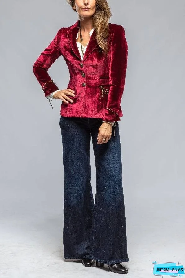 Vintage Gold Velvet Long Sleeve Pocket Blazer