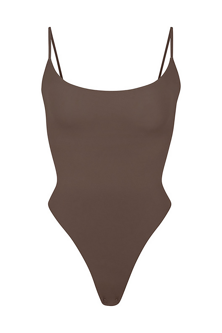 Solid Color Boat Neckline Spaghetti Strap Bodysuit-Black