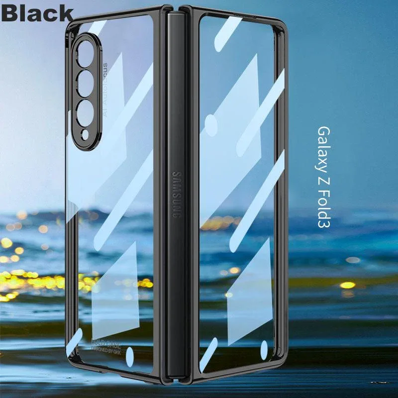 For Samsung Z Fold 3/4 5G Handyhülle mit Stiftablage und Schutzfolie aus gehärtetem Glas