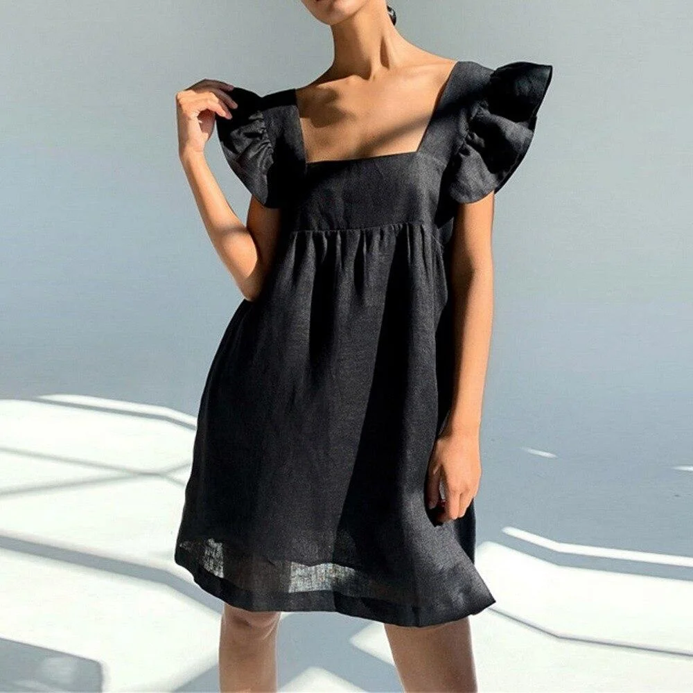 BOHO INSPIRED square collar butterfly sleeve mini dress empire waist sweet summer dress cute plus size  women dress 2023