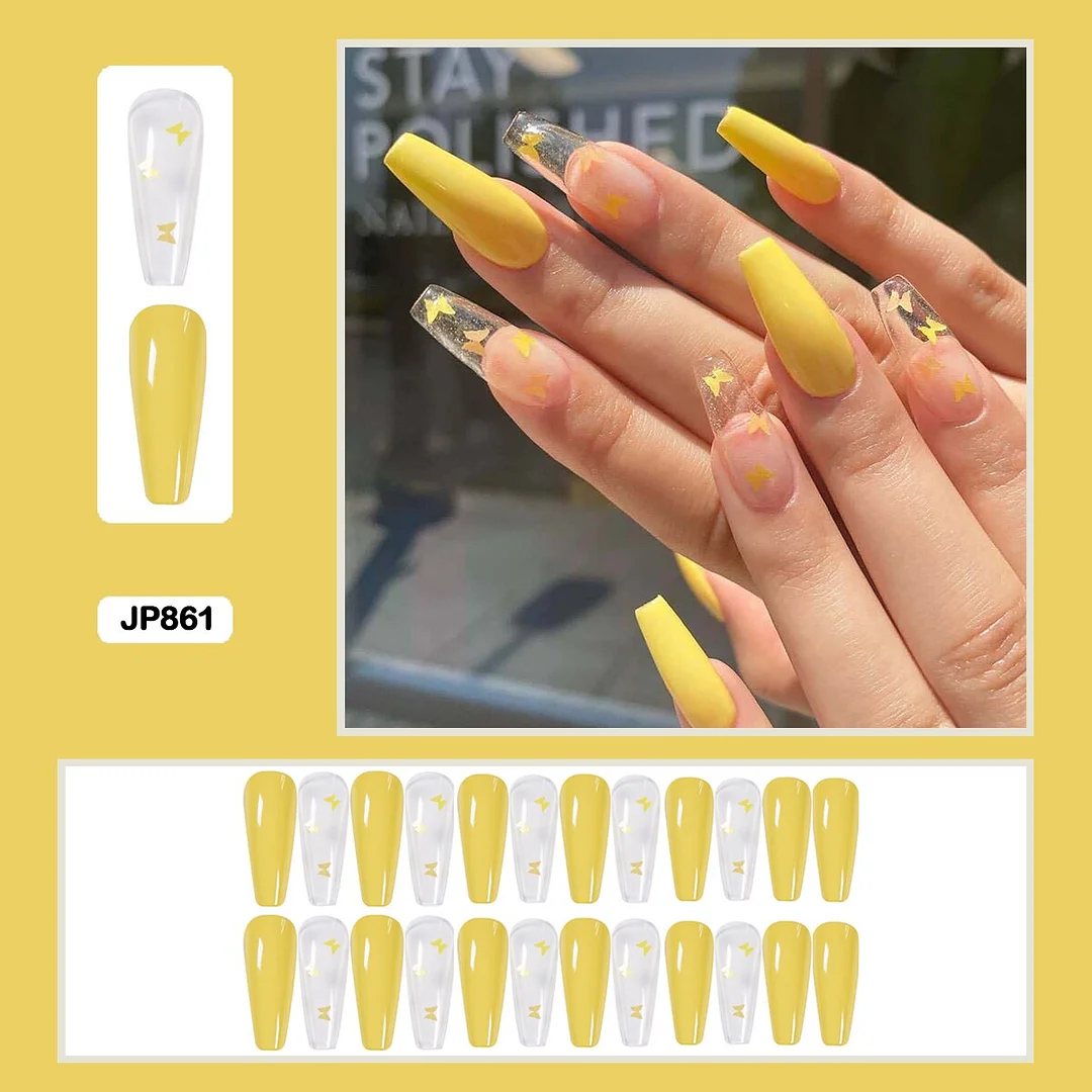 Butterfly Pattern Three-dimensional Butterfly Fairy Nail Art Wearable False Nails With Glue 24pcs/box With DIY Tools-Nail Inspo