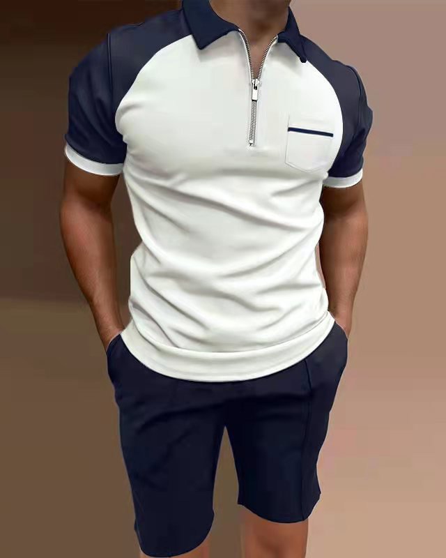 Men's Polo Shirts Casual Colorblock Two Piece Set