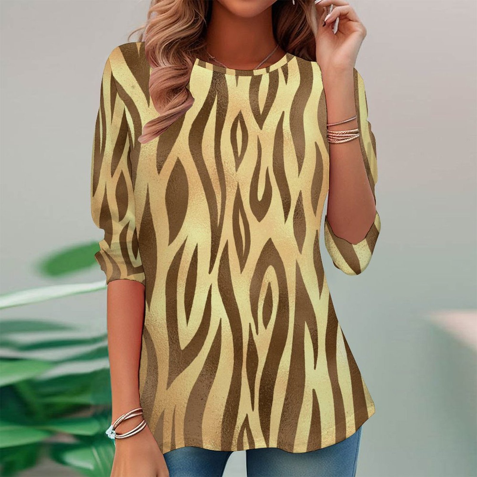 Women Long Sleeve V-neck Graphic Floral Printed Top