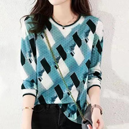 Blue Color-Block Long Sleeve Shift Sweater QueenFunky