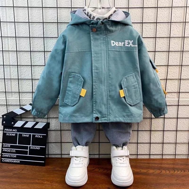 New Boys Hooded Long Sleeve Coats 0-9 Years Old Spring and Autumn Baby Kids Jackets Letter Casual Children's Clothes for Boy