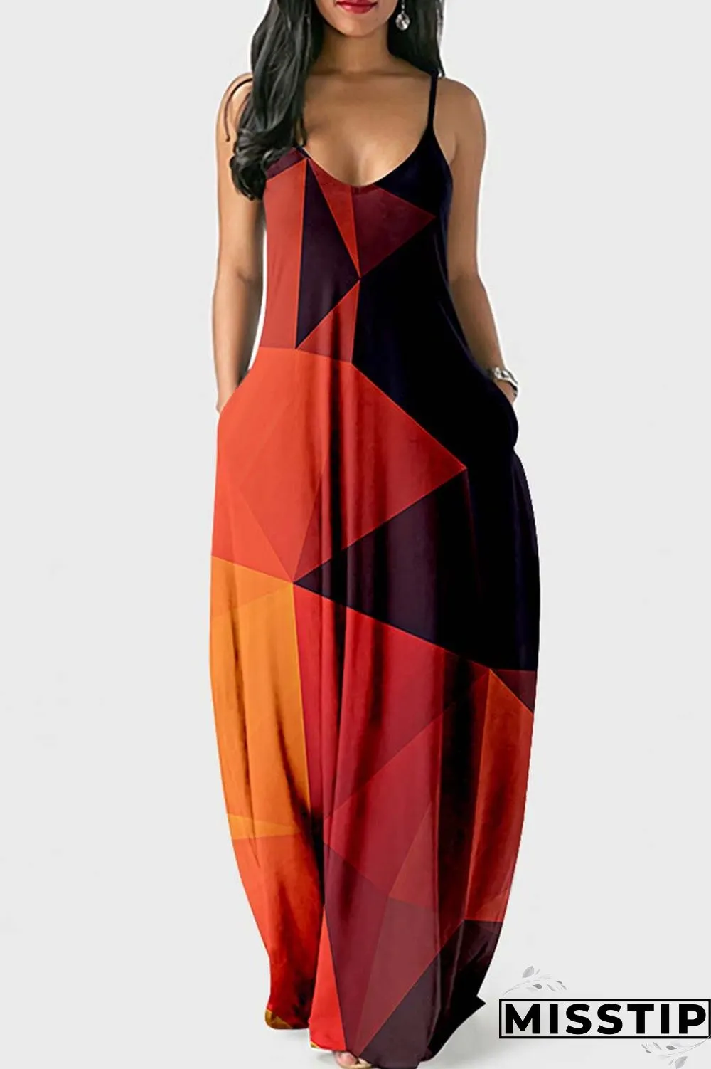 Khaki Sexy Casual Print Backless Spaghetti Strap Long Dress Dresses