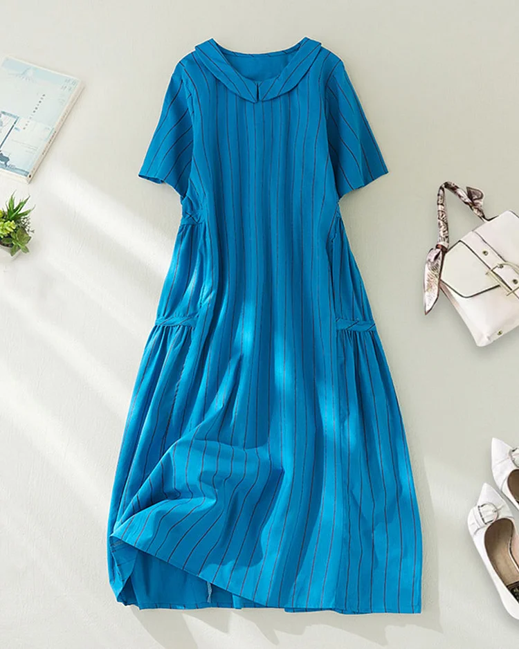 Summer POLO collar cotton linen dress