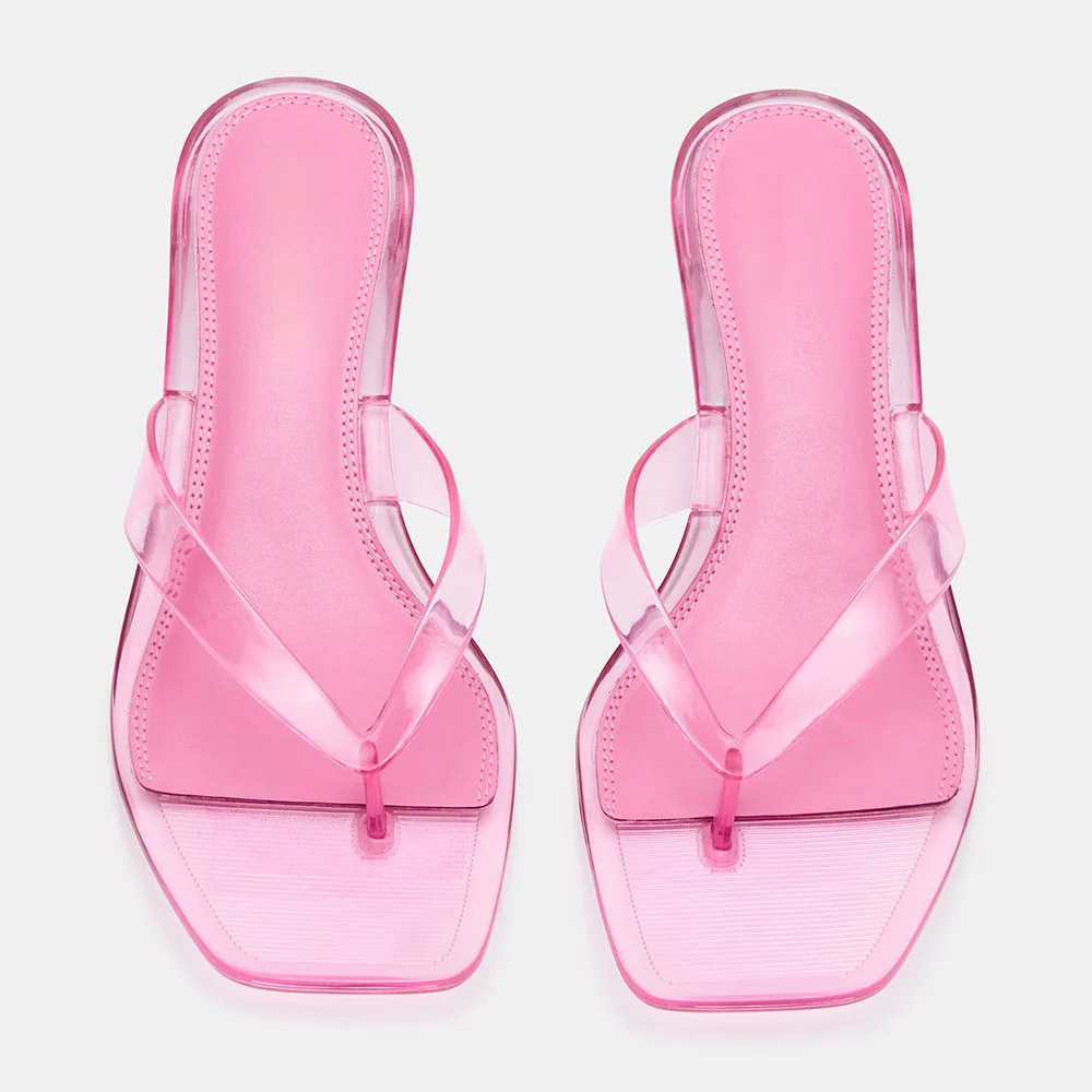 YDN Open Toe Slip-On Kitten Heel Simple Clear Sandals in Pink