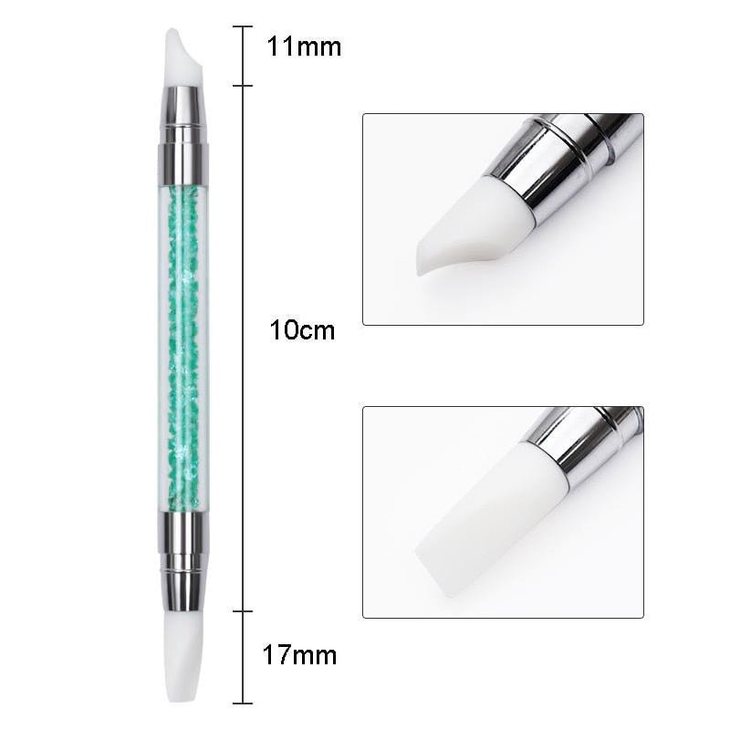 1 Pc Double Way Rhinestone Silicone Nail Brush Carving Emboss Hollow Pottery Pen UV Gel Shaping Silicone Brushes Nail Art Tool
