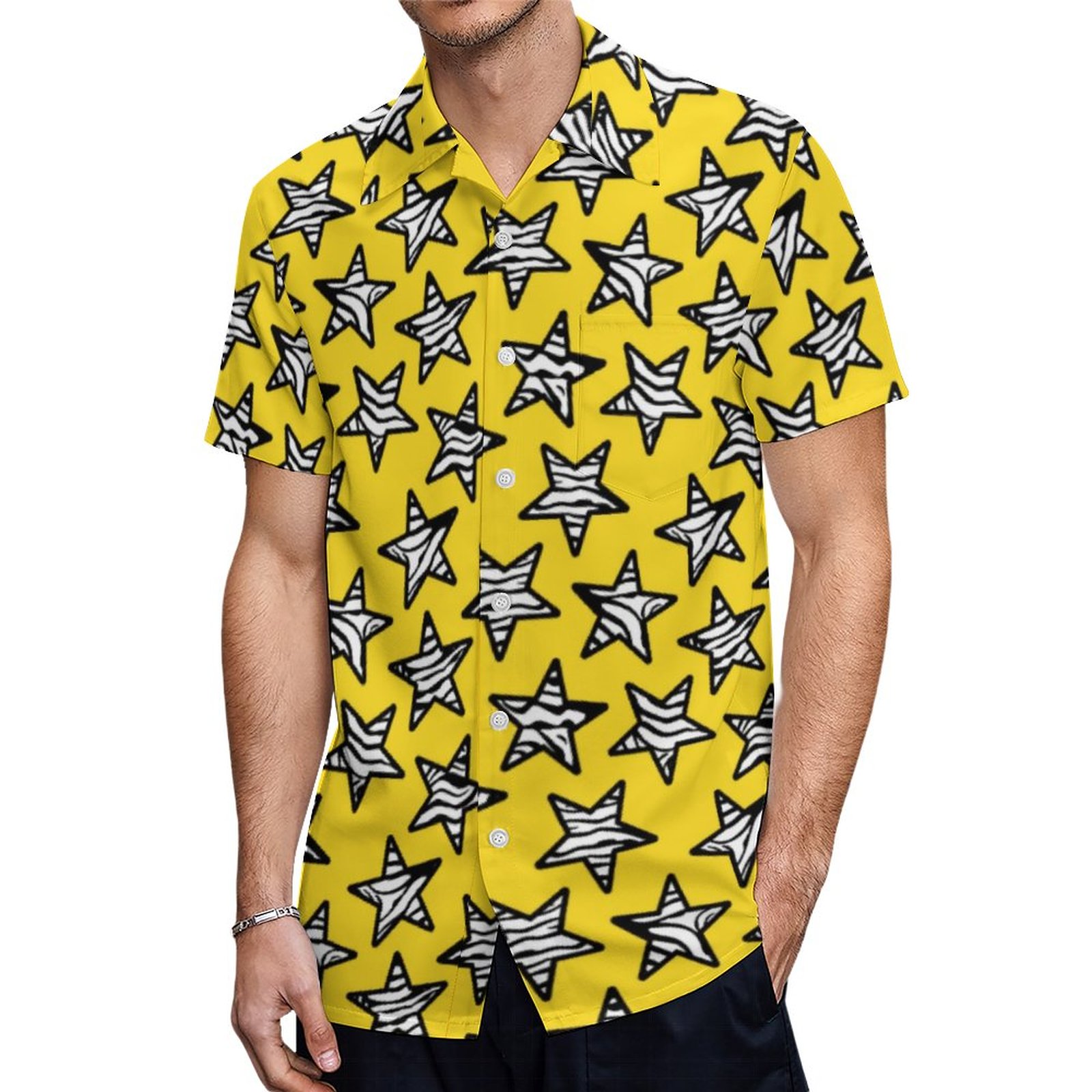Yellow Zebra Stars Hawaiian Shirt Mens Button Down Plus Size Tropical Hawaii Beach Shirts