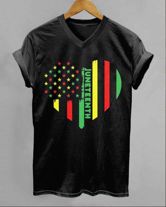 Juneteenth Love Flag V-neck Short Sleeve Tshirt