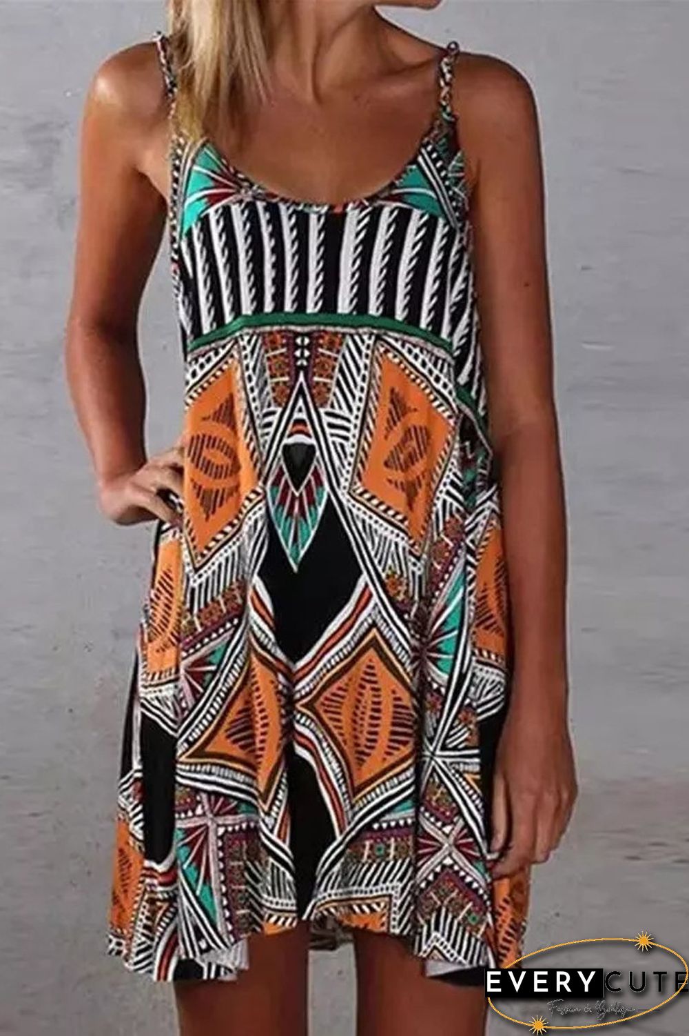 Bohemian Geometric Print Beach Dress