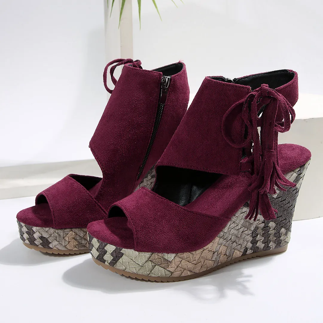 Breakj Breakj Summer New Women's Slope And Thick-Soled Sandals Large-Size Fish Mouth Suzu Side Zipper Sandals