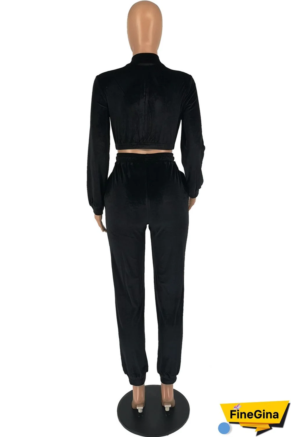 Black Casual Solid Patchwork Zipper Collar Long Sleeve Two Pieces