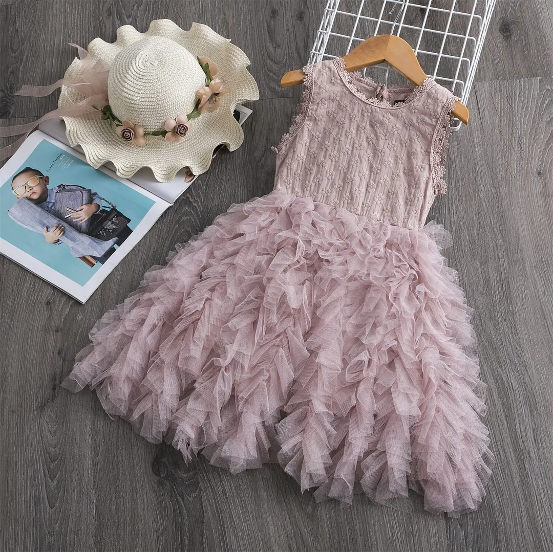 Summer Girls Dress Short Sleeve Lace Cake Kids Dresses For Girls Party Casual School Dress 3 6 8 Years Children Flower Clothes