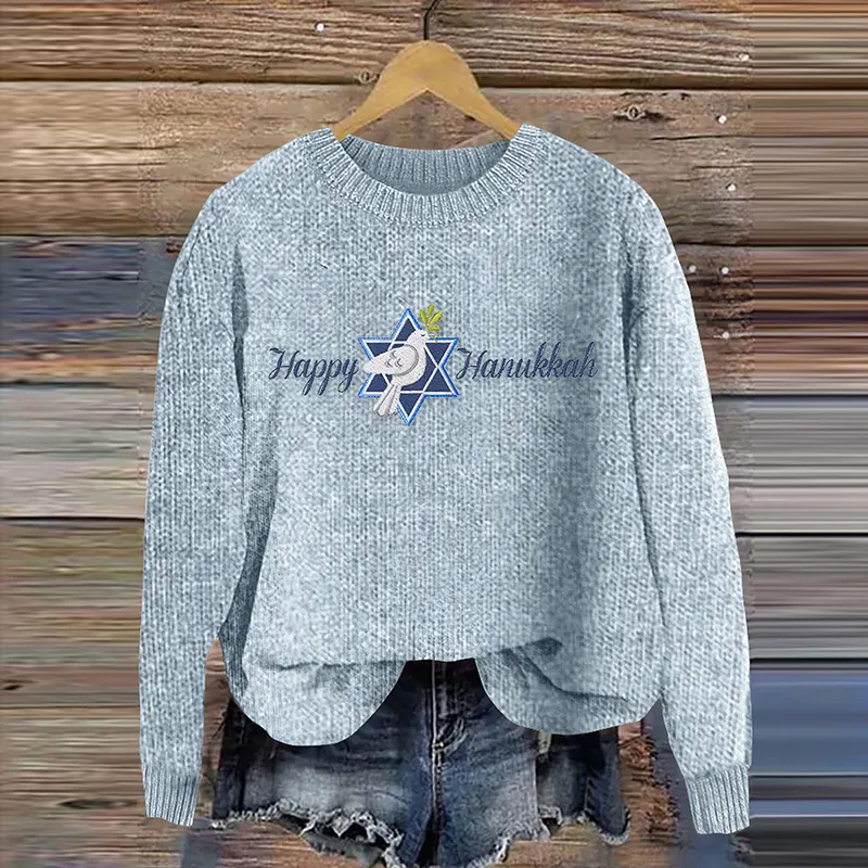 Vintage Peace Bright Happy Art Embroidery Knitted Sweater