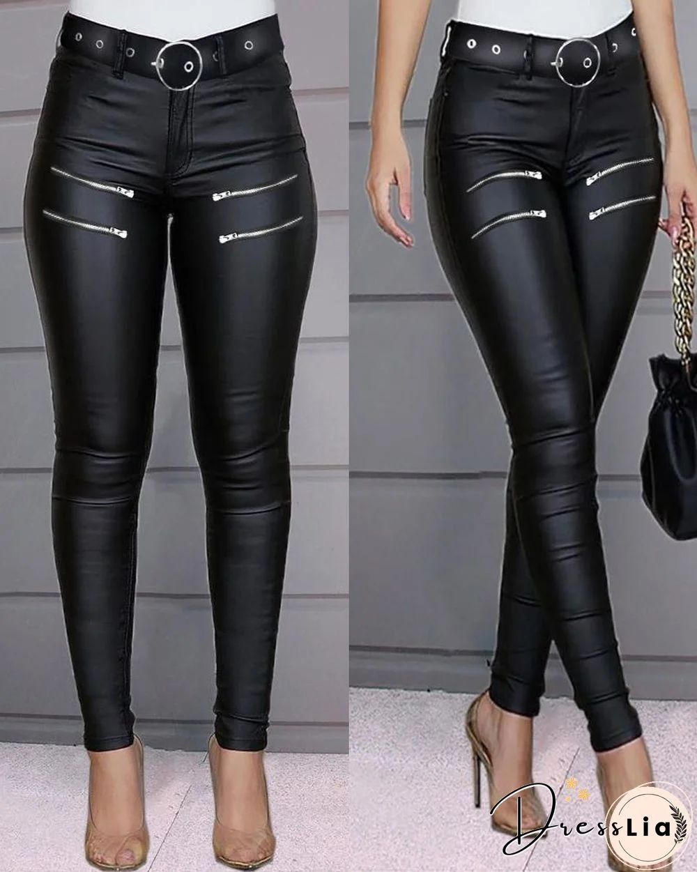 Zipper Design High Waist Skinny Pants P16449