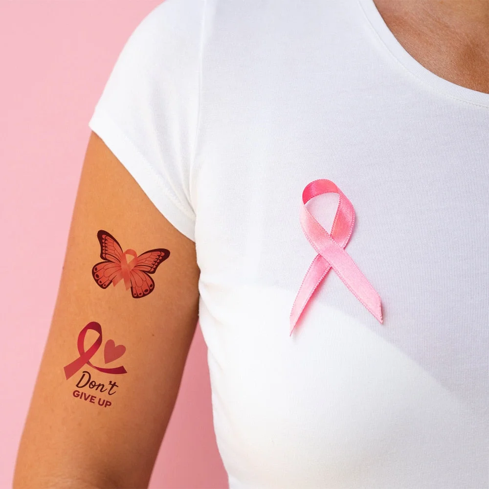 Pink Ribbon Tattoo Sticker Waterproof Sweat Promotional Event Disposable Tattoo Sticker Caring Day Tattoo Sticker