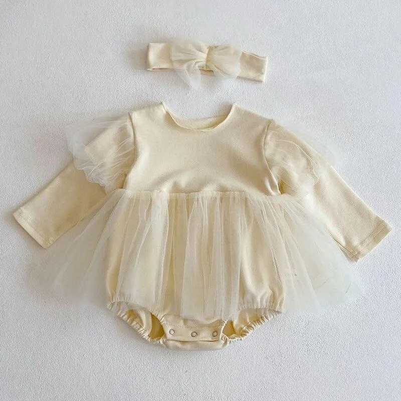 New 2021 Spring Autumn Infant Baby Girls Lace Rompers + Hat Clothing Kids Girl Long Sleeve Rompers Clothes