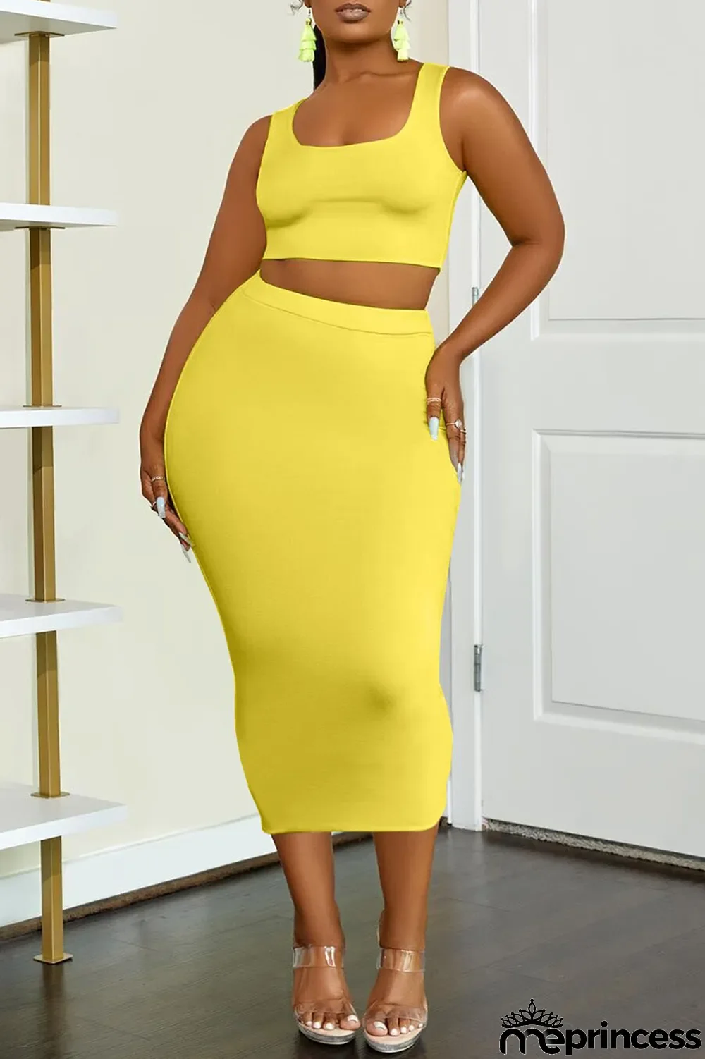 Rose Red Sexy Casual Solid Basic U Neck Sleeveless Two Pieces